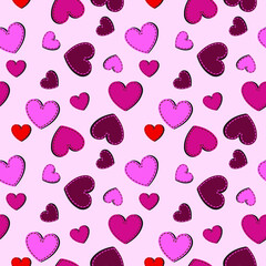 Fototapeta na wymiar Seamless pink background with multicolored hearts