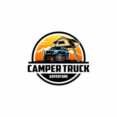 SUV, camper car with roof tent logo vector © winana