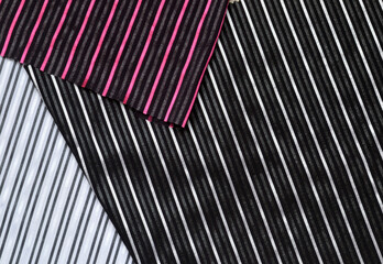 Three types of silk fabric - black, white and red stripes