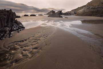Freathy Beach in Whitsand Bay South East Cornwall at sunset and low water