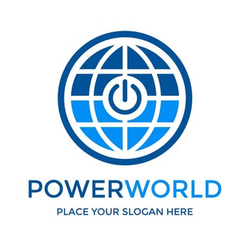 Power world vector logo template. This design use globe and button. Suitable for energy.