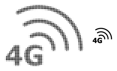 4G internet halftone dotted icon. 4G internet vector icon mosaic is made of halftone array which contains circle elements.