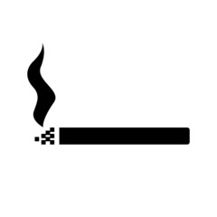 Smoking symbol. Burning cigarette. Break icon, smoking area. Bad habit. Design element. Solid black vector icon isolated on white background