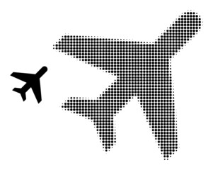 Airplane halftone dotted vector. Airplane vector icon mosaic is organized of halftone pattern which contains circle dots.