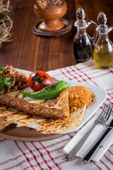 traditional turkish kebap with bulgur pilaf adana kebab urfa kebab