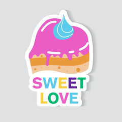 Sweet love sticker. A heart shaped cake.