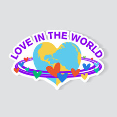 Sticker Earth in the shape of a heart. Love in the world.