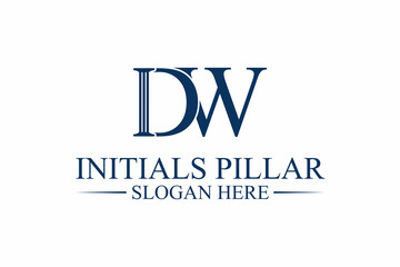 legal pillar logo, initial letter d/w. premium vector