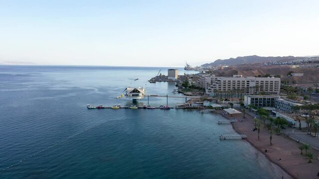 Aerial view of a beach at the Red Sea in Eilat Israel