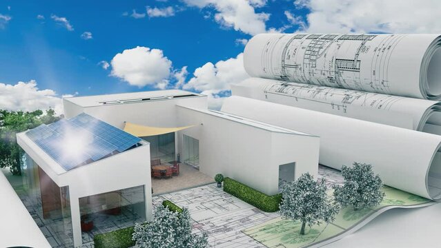 Entwurf eines Einfamilienhauses ausgestattet mir einer Solardachanlage 