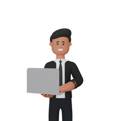 3d rendering man character with laptop