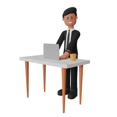 3d illustration man working on laptop