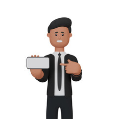 3d rendering man showing screen of smartphone