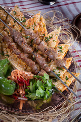 traditional lamb skewer with bulgur pilaf