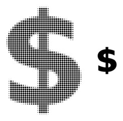 Dollar symbol halftone dotted icon. Dollar symbol vector icon mosaic is created of halftone array which contains round elements.