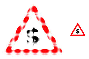 Dollar warning halftone dotted icon. Dollar warning vector icon mosaic is made from halftone pattern which contains round dots.
