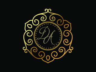 DA initial letter luxury monogram logo,elegant ornamen jewelry, emblem of love shape heart