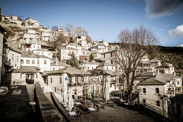 Syrrako village on a beautiful day, at Tzoumerka mountains, Ioannina, Epirus, Greece