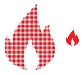 Fire flame halftone dotted icon. Fire flame vector icon mosaic is formed of halftone array which contains round elements.