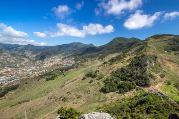 Fototapeta na wymiar Panoramic view. from Pico do Facho viewpoint. South of Madeira Island . Portugal
