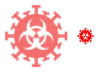 Hazard virus halftone dotted vector. Hazard virus vector icon mosaic is formed of halftone pattern which contains circle dots.