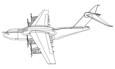 Airplane outline vector illustration. Isolated on white background.