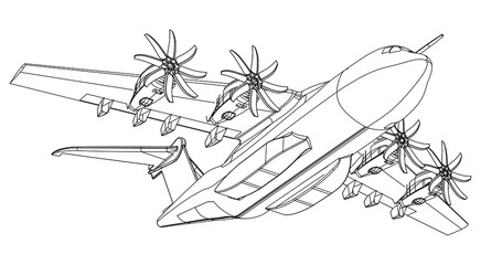 Airplane outline vector illustration. Isolated on white background.