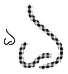 Human nose halftone dotted icon. Human nose vector icon mosaic is formed from halftone array which contains circle points.