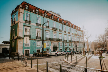 Fototapeta na wymiar old town street in lisbon portugal 