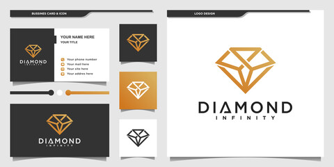 Diamond infinty logo with infinity outline art style Premium Vector