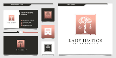 Lady lawyer logo justice design with modern concept Premium Vector