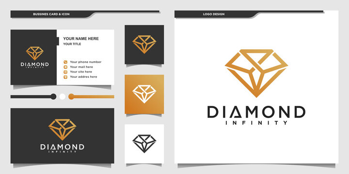 Diamond infinty logo with infinity outline art style Premium Vector