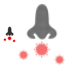 Nose viruses halftone dotted icon. Nose viruses vector icon mosaic is created of halftone array which contains round dots.