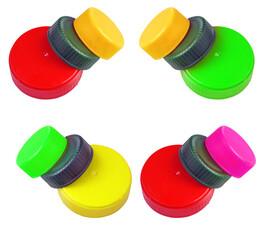 collection of plastic multi-colored caps. Reuse concept. secondary raw materials. Recycling garbage pattern.