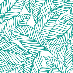 Naklejka na ściany i meble Elegant seamless pattern with delicate leaves. Vector Hand drawn floral background.