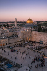 Fototapeta premium Jerusalem, the Old City of Israel at the Western Wall and the Dome of the Rock at sunset.