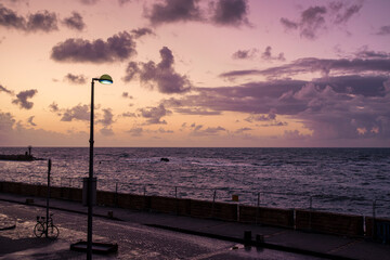 streetlight on the promenade at sunset ,copy space