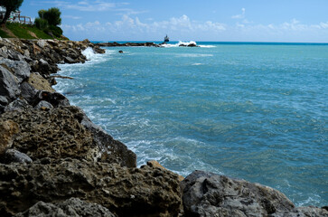 Blue sea bay with rock cost