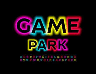 Vector Neon Sign Game Park. Glowing Font. Colorful  Alphabet Letters and Numbers