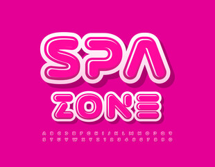 Vector creative emblem Spa Zone within unique Pink Font. Bright glossy Alphabet Letters and Numbers set