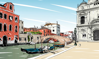 Italy. Venice. Hand drawn sketch vector illustration - 483740154