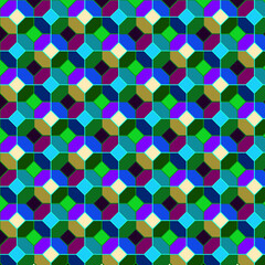 Colorful crystal repeat pattern with squares and hexagons Abstract gemstone background