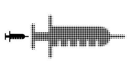 Syringe halftone dotted icon. Syringe vector icon mosaic is done with halftone array which contains circle elements.