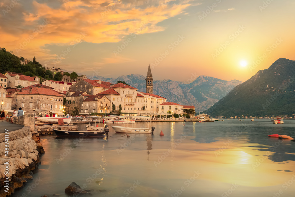 Wall mural bay of kotor at sunset