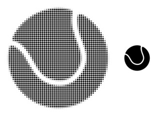 Tennis ball halftone dotted vector. Tennis ball vector icon mosaic is constructed with halftone array which contains circle pixels.