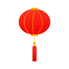 Obraz premium Chinese red lantern with gold stripes isolated on white background, lunar new year element in cartoon style