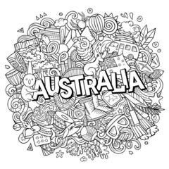 Australia hand drawn cartoon doodle illustration. Funny local design.