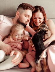 The love of mother and child. The love of a father and a child.The family is at home. Lifestyle