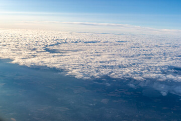 Sky from an aeroplane with view of clouds
