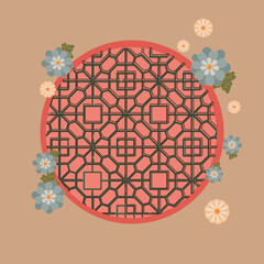 Hand drawing of a Chinese window with traditional elements.